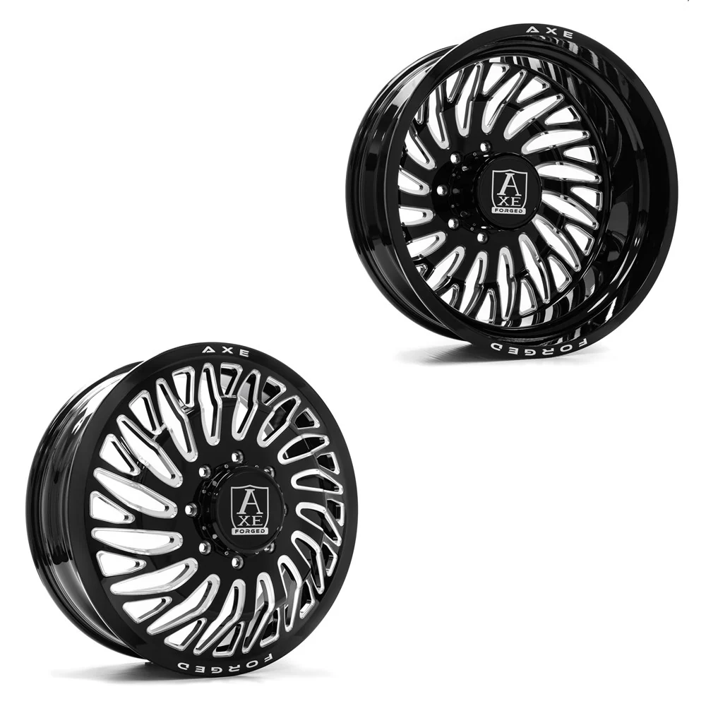 26x8.25 Axe AF10 Black Milled 11-UP GM DIRECTIONAL FORGED DUALLY Wheels 8x210 Set of 6 (Fits UP to 13.50 tire)