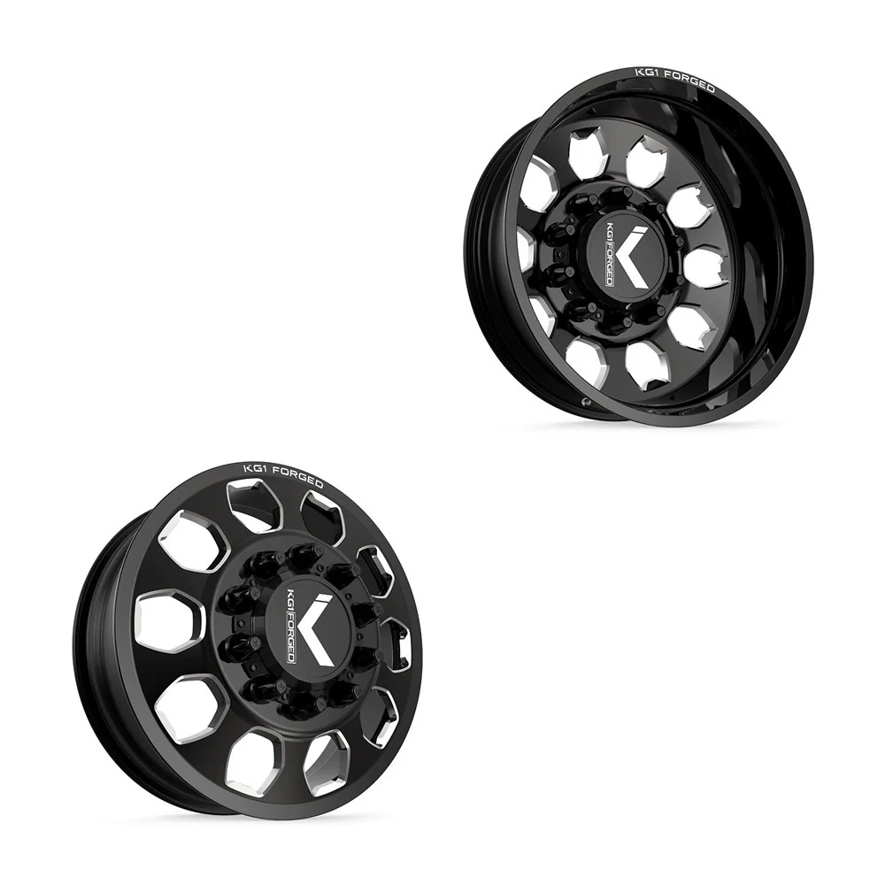 26x8.25 KG1 Forged KD003 Sarge Gloss Black Premium Milled 11-UP GM DUALLY Wheels 8x210 Set of 6 (Lug Nuts/Adapters Included) Fits UP to 13.50 tire