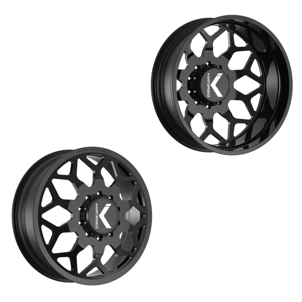 26x8.25 KG1 Forged KD016 Luxor Gloss Black FORD/DODGE DUALLY Wheels 10x225 Set of 6 (Fits up to 12.50 tire)