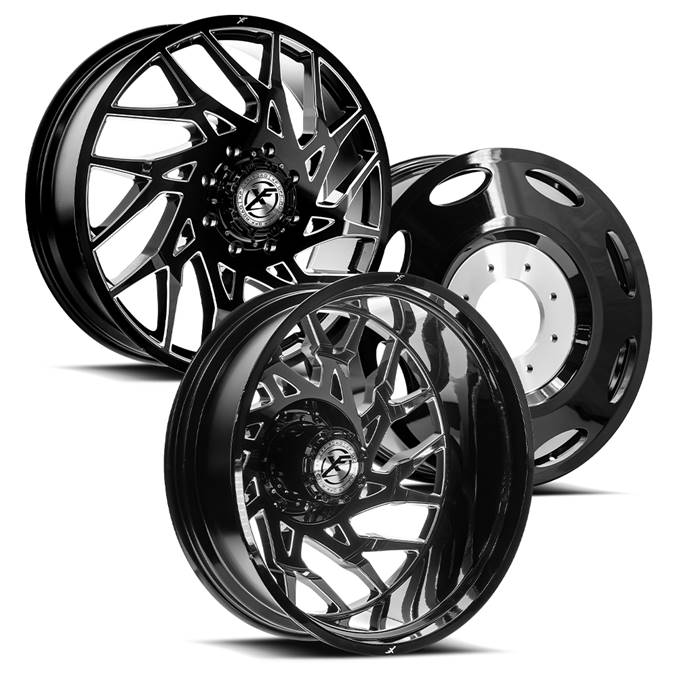 20x8.25 XF Off-Road XF-229 Gloss Black Milled 05-UP FORD 19-UP DODGE DUALLY Wheels 8x200 Set of 6 (Fits UP to 12.50 tire)