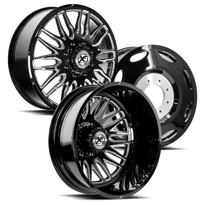 20x8.25 XF Off-Road XF-240 Gloss Black Milled PRE-11 GM PRE-19 DODGE DUALLY Wheels 8x6.5 Set of 6 (Fits UP to 12.50 tire)